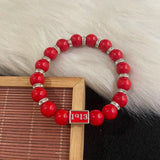 Rhinestone Washer & Red Glass Bead Bracelet with Letter Charm