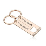 Heart Keychain Set Engraved Date and Name Love Keyring