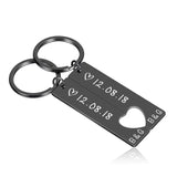 Heart Keychain Set Engraved Date and Name Love Keyring