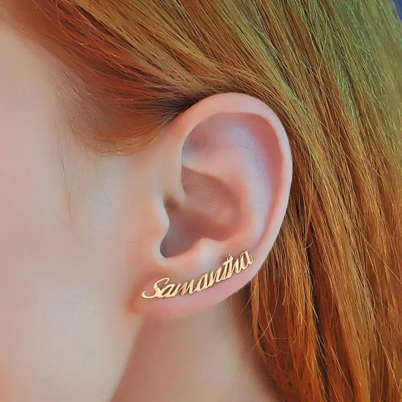 Personalized Stainless Steel Nameplate Stud Earrings for Women