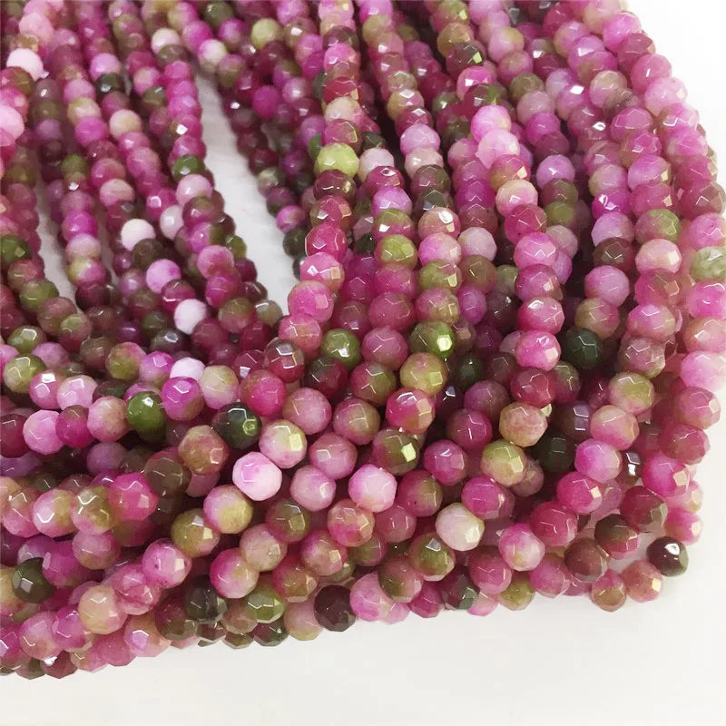 Natural Stone Tourmaline Jades Faceted Round Spacer Beads