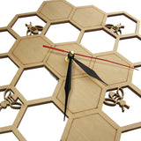 Geometric Wood Clock - Honey Bee and Honey Comb Hexagon Wall Decor