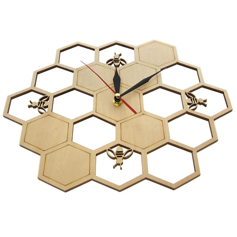 Geometric Wood Clock - Honey Bee and Honey Comb Hexagon Wall Decor