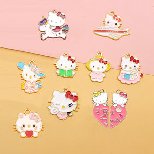 10pcs Pink Kitty Cat Charms Pendant DIY Keychain Earring Necklace