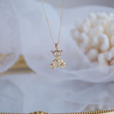 14K Bear Pendant Long Chain Necklace for Women Jewelry