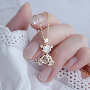 14K Bear Pendant Long Chain Necklace for Women Jewelry