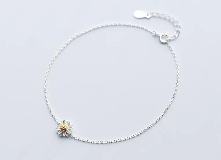 925 Sterling Silver Golden Daisy Anklet Bracelet