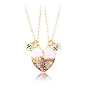 2 Pcs BFF Heart Pendant Necklace Couple Chain Jewelry
