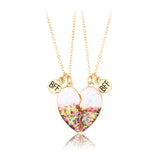 2 Pcs BFF Heart Pendant Necklace Couple Chain Jewelry