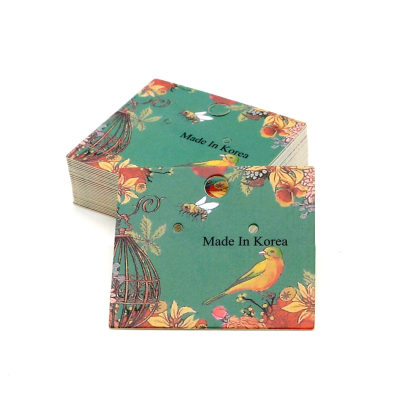 100pcs Flowers Bees Green Printing Earrings Cards Jewelry Package Display