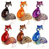 6PCS Fox Brooch Pins Enamel Rhinestone Crystal Animal Set