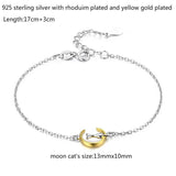 925 Sterling Silver Chain Moon Cat Gatos Charm Bracelet Women Girls Jewelry