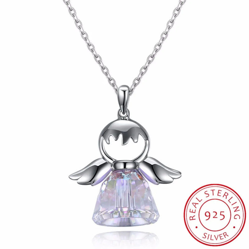 925 Silver Angel Pendant Necklace Austrian Crystal Figure