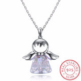 925 Silver Angel Pendant Necklace Austrian Crystal Figure
