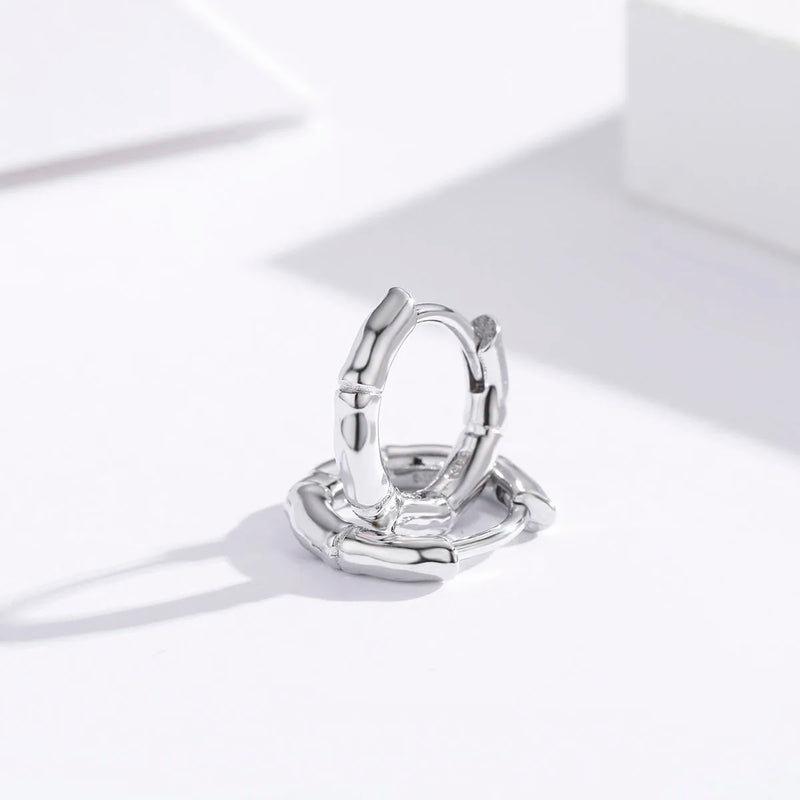 925 Silver Bamboo Circles Small Huggie Hoop Earrings For Women Girls