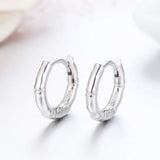 925 Silver Bamboo Circles Small Huggie Hoop Earrings For Women Girls