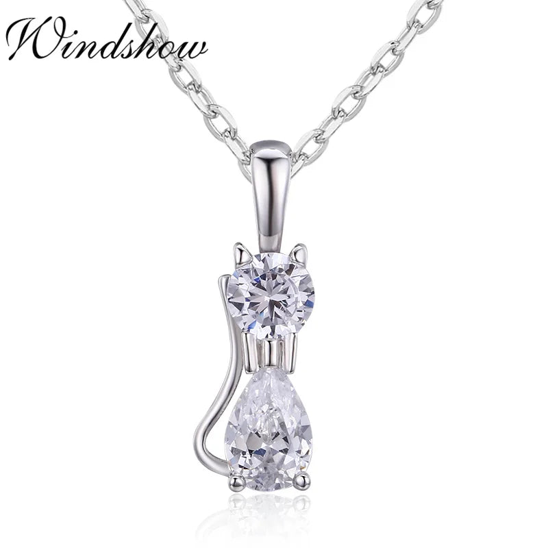 925 Silver Gatos Small Cats Charm Pendant Necklace For Women Girls