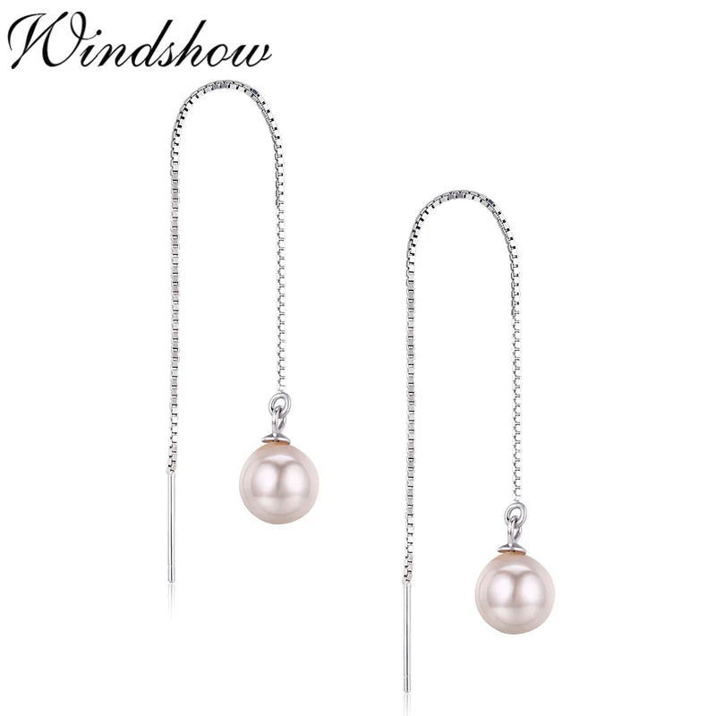 925 Silver Pink Shell Pearl Ball Drop Earrings