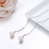 925 Silver Pink Shell Pearl Ball Drop Long Earrings