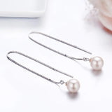 925 Silver Pink Shell Pearl Ball Drop Long Earrings