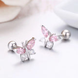 925 Silver Pink CZ Butterfly Stud Earrings