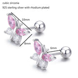 925 Silver Pink CZ Butterfly Stud Earrings