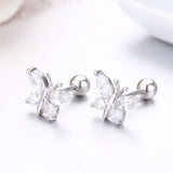 925 Silver Pink CZ Butterfly Stud Earrings