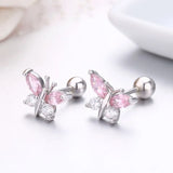 925 Silver Pink CZ Butterfly Stud Earrings