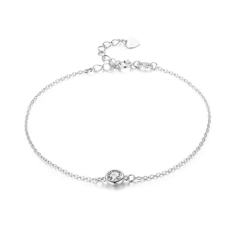 925 Silver CZ Bead Charm Bracelet for Women