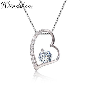 925 Silver Cluster CZ Love Heart Stone Pendant Necklace