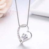 925 Silver Cluster CZ Love Heart Stone Pendant Necklace