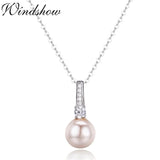 925 Silver CZ Pink Shell Pearl Charms Necklace For Women