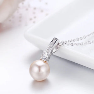 925 Silver CZ Pink Shell Pearl Charms Necklace For Women