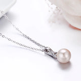 925 Silver CZ Pink Shell Pearl Charms Necklace For Women