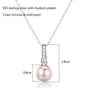 925 Silver CZ Pink Shell Pearl Charms Necklace For Women
