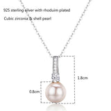 925 Silver CZ Pink Shell Pearl Charms Necklace For Women