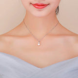 925 Silver CZ Pink Shell Pearl Charms Necklace For Women