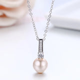 925 Silver CZ Pink Shell Pearl Charms Necklace For Women