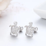 925 Silver Turtle CZ Stud Earrings For Women Girls Kids