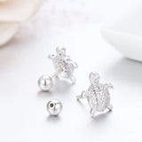 925 Silver Turtle CZ Stud Earrings For Women Girls Kids