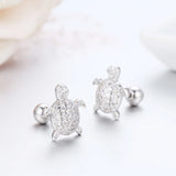925 Silver Turtle CZ Stud Earrings For Women Girls Kids