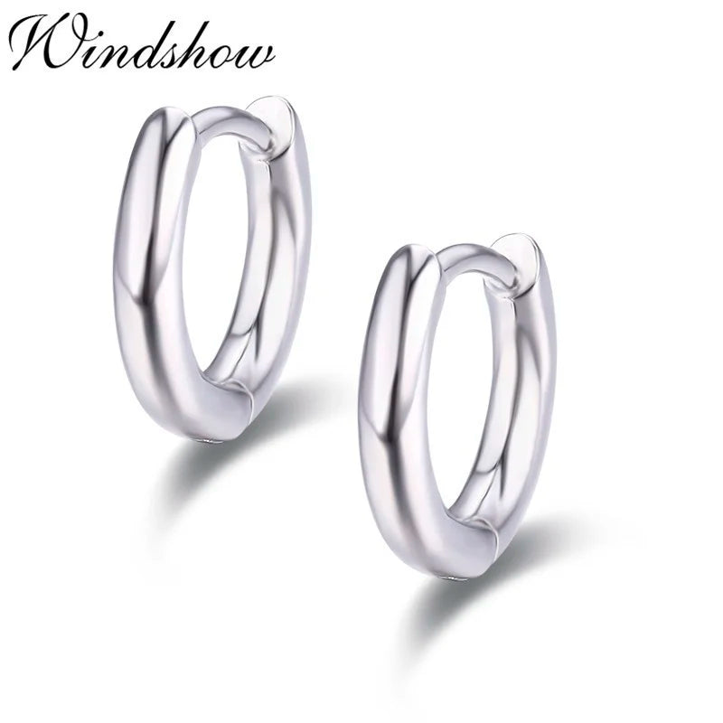 925 Silver Cylinder Circles Small Loop Huggie Hoop Earrings For Women