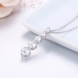 925 Sterling Silver CZ Stones Bar Charm Necklace Women Jewelry
