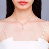 925 Sterling Silver CZ Stones Bar Charm Necklace Women Jewelry