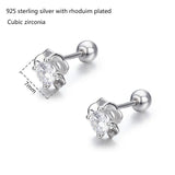 925 Silver Pink CZ Flower Stud Earrings for Women Girls Kids