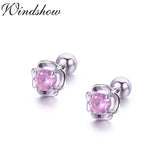 925 Silver Pink CZ Flower Stud Earrings for Women Girls Kids