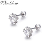 925 Silver Pink CZ Flower Stud Earrings for Women Girls Kids