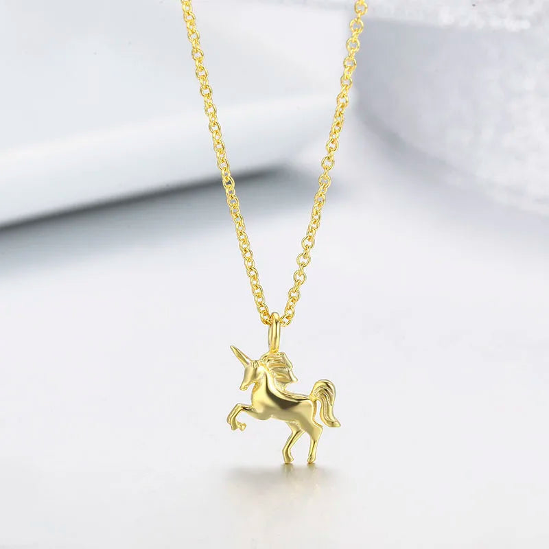 925 Silver Horse Charm Pendant Short Chokers Necklace Women Girls Chain Jewelry
