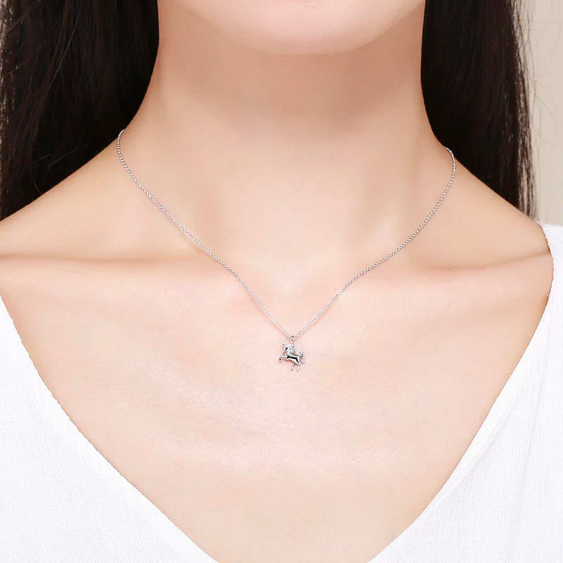 925 Silver Horse Charm Pendant Short Chokers Necklace Women Girls Chain Jewelry