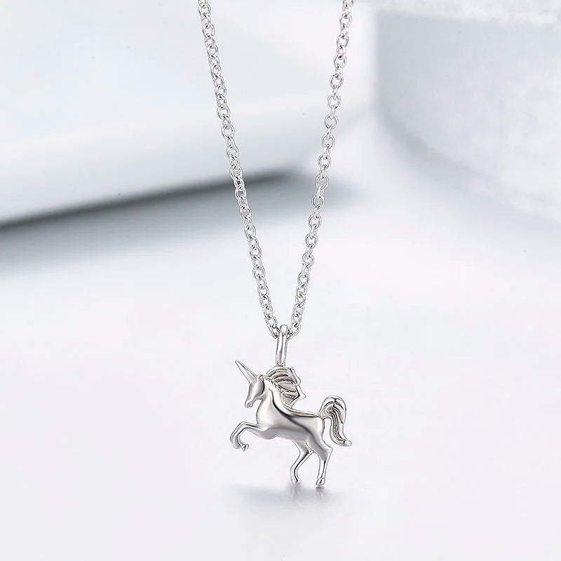 925 Silver Horse Charm Pendant Short Chokers Necklace Women Girls Chain Jewelry
